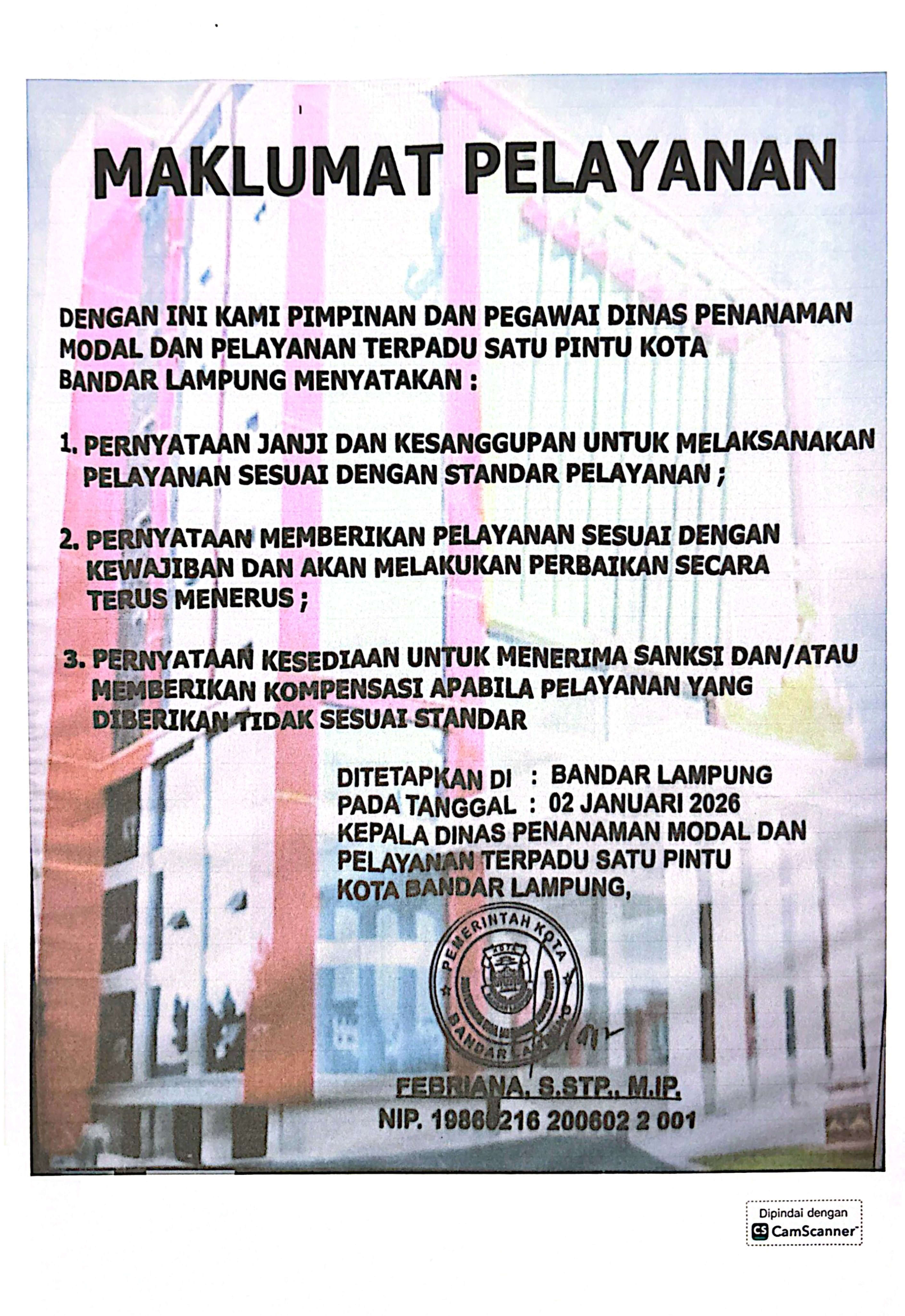 Maklumat Pelayanan DPMPTSP